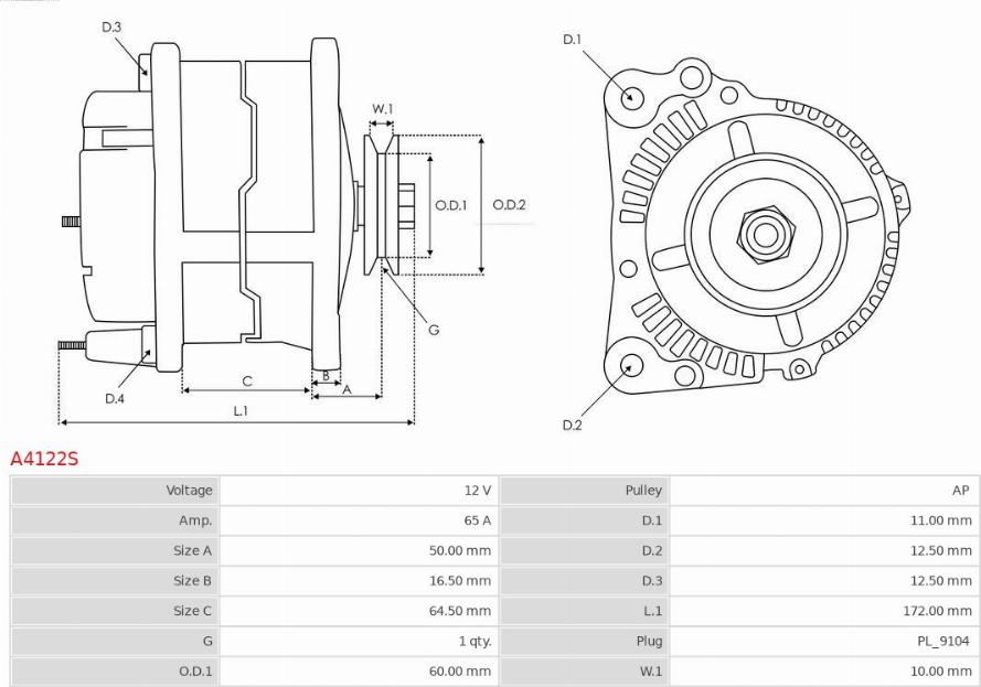 AS-PL A4122S - Генератор autospares.lv