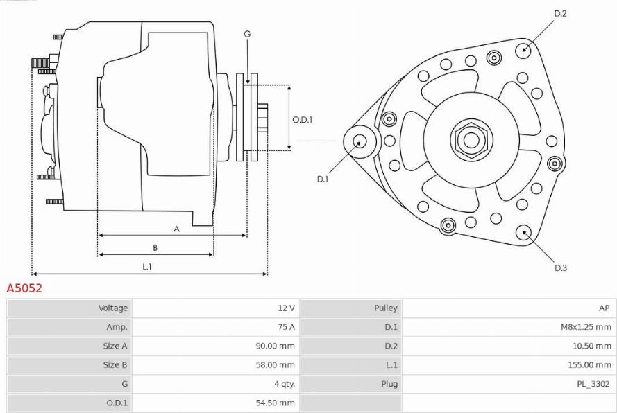 AS-PL A5052 - Генератор autospares.lv