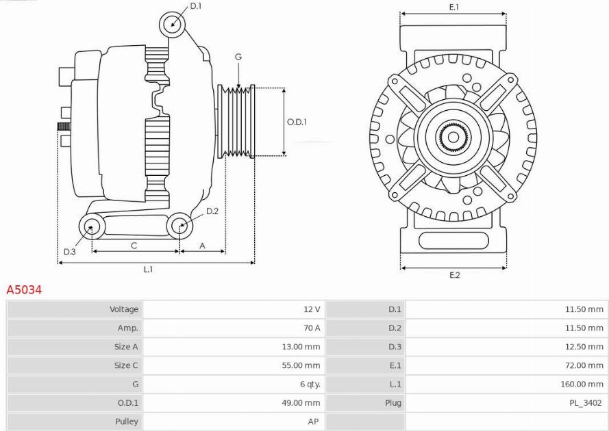 AS-PL A5034 - Генератор autospares.lv