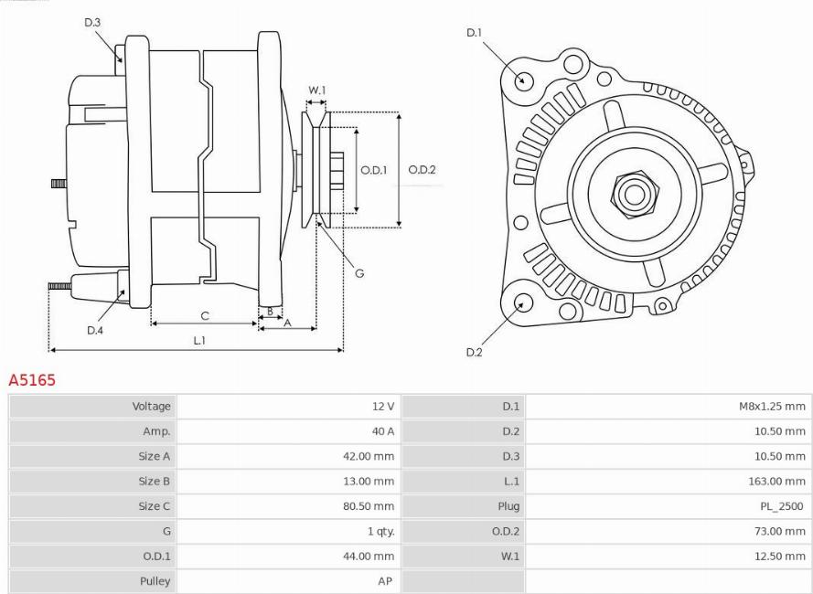 AS-PL A5165 - Генератор autospares.lv