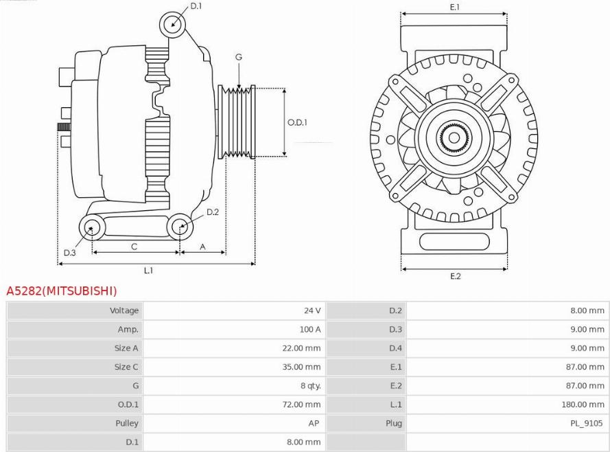 AS-PL A5282(MITSUBISHI) - Генератор autospares.lv