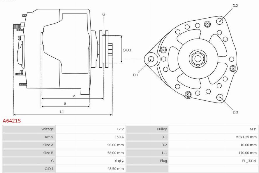 AS-PL A6421S - Генератор autospares.lv