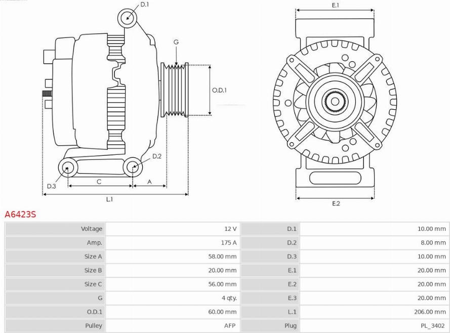 AS-PL A6423S - Генератор autospares.lv