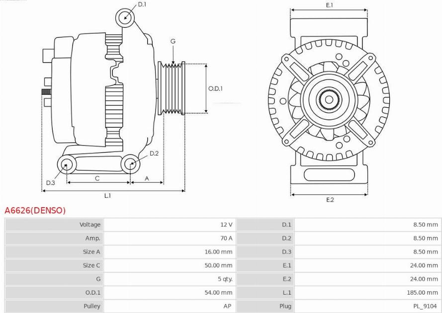 AS-PL A6626(DENSO) - Генератор autospares.lv