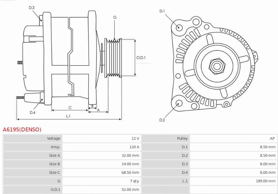 AS-PL A6195(DENSO) - Генератор autospares.lv