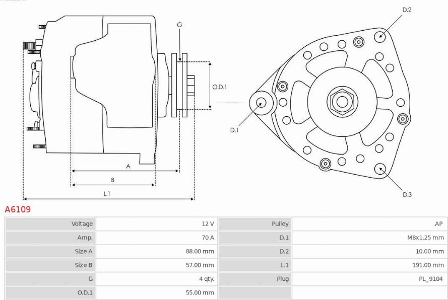 AS-PL A6109 - Генератор autospares.lv