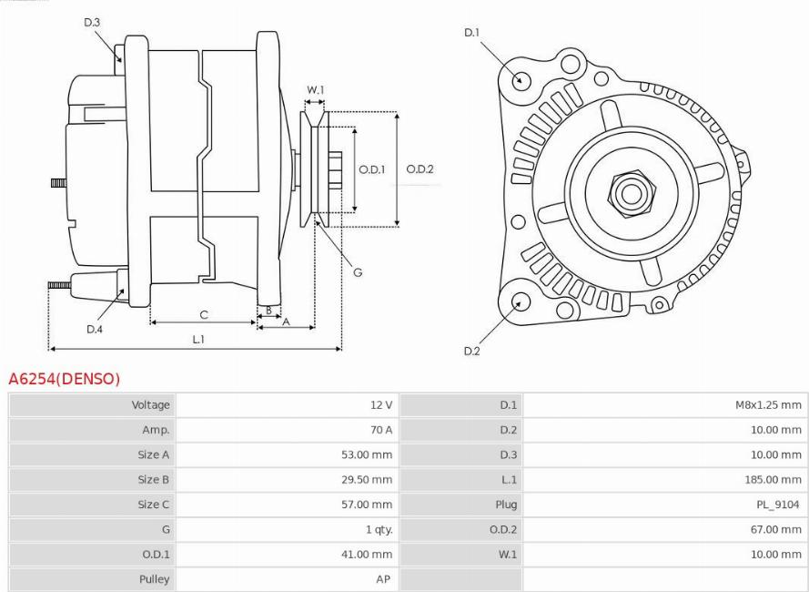 AS-PL A6254(DENSO) - Генератор autospares.lv