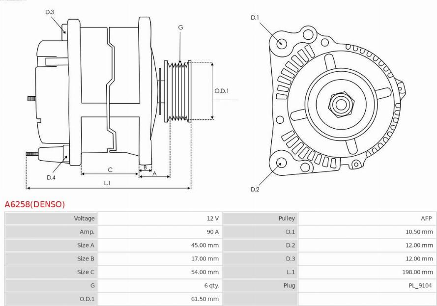 AS-PL A6258(DENSO) - Генератор autospares.lv