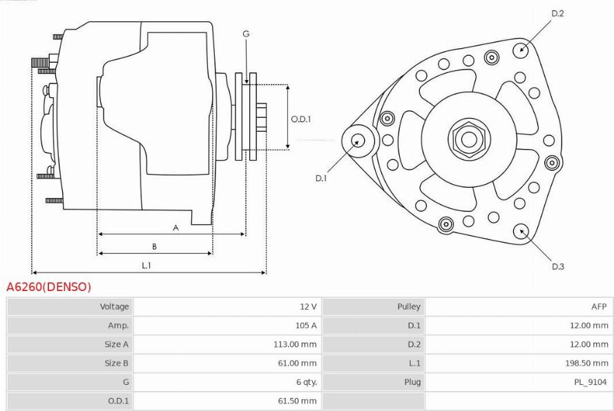 AS-PL A6260(DENSO) - Генератор autospares.lv