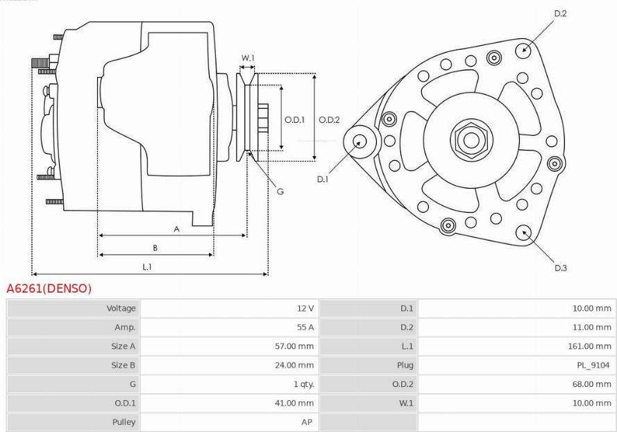 AS-PL A6261(DENSO) - Генератор autospares.lv