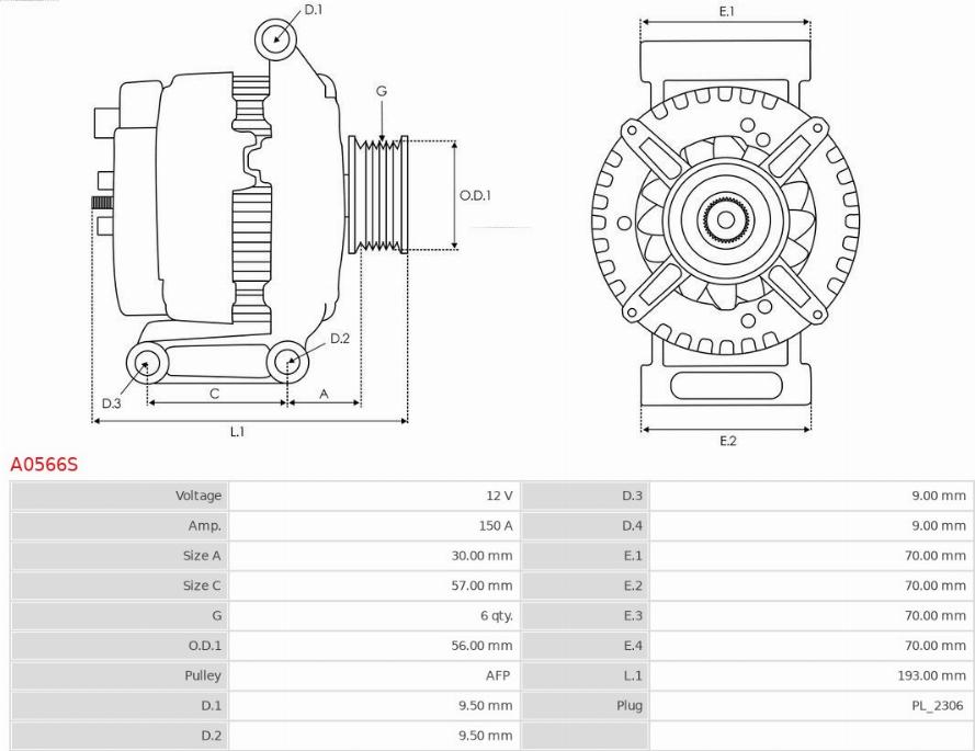 AS-PL A0566S - Генератор autospares.lv