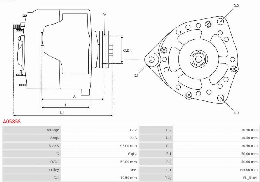 AS-PL A0585S - Генератор autospares.lv