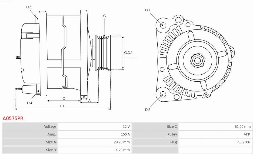 AS-PL A0575PR - Генератор autospares.lv