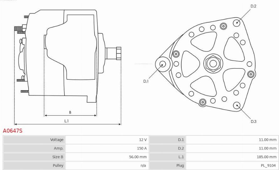 AS-PL A0647S - Генератор autospares.lv