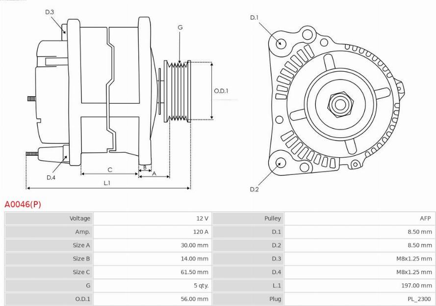 AS-PL A0046(P) - Генератор autospares.lv