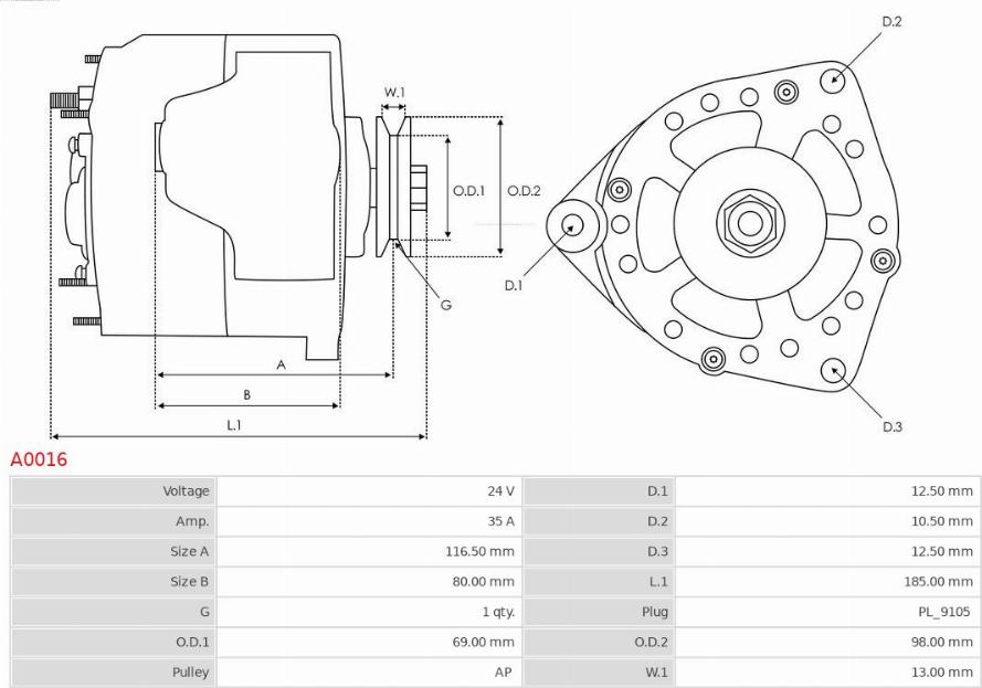 AS-PL A0016 - Генератор autospares.lv