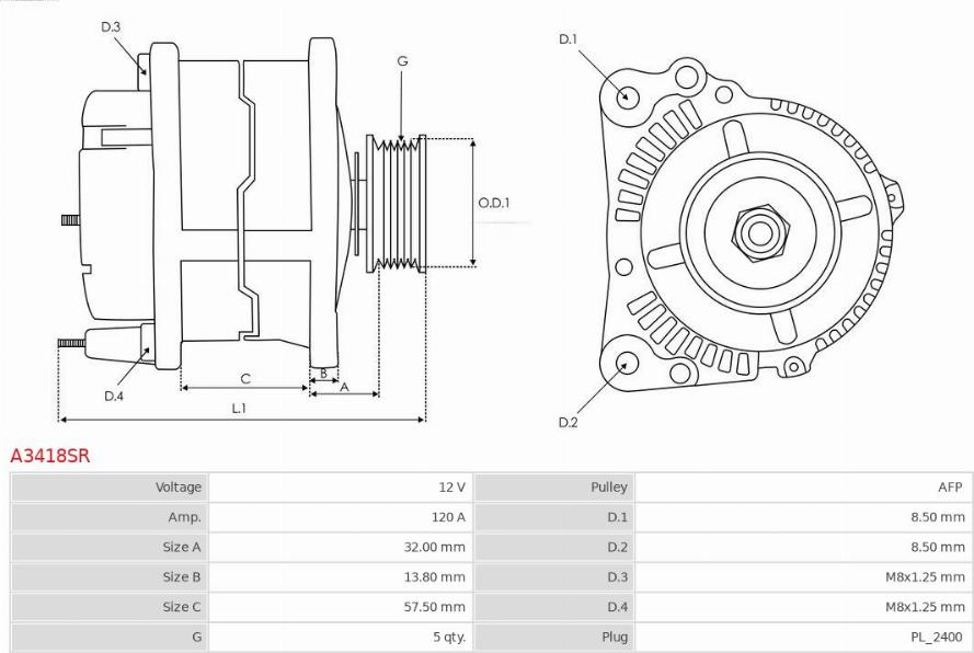 AS-PL A3418SR - Генератор autospares.lv