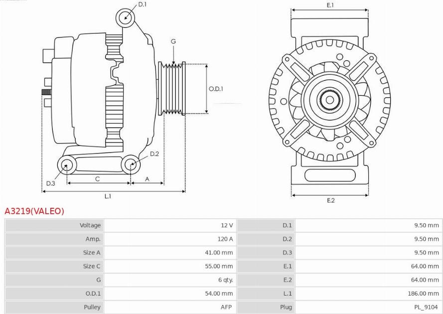 AS-PL A3219(VALEO) - Генератор autospares.lv