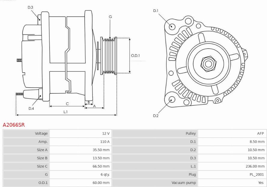 AS-PL A2066SR - Генератор autospares.lv