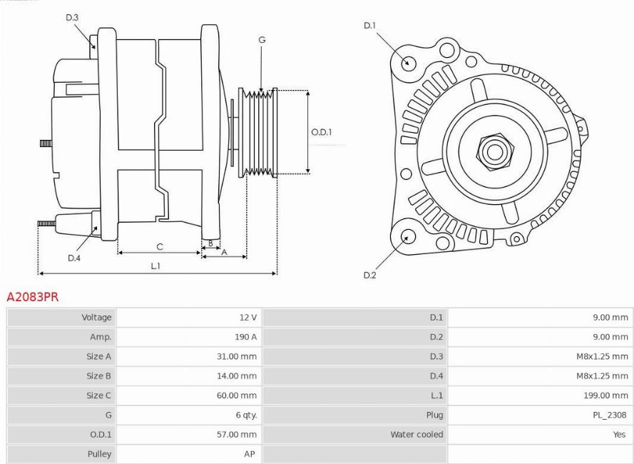 AS-PL A2083PR - Генератор autospares.lv