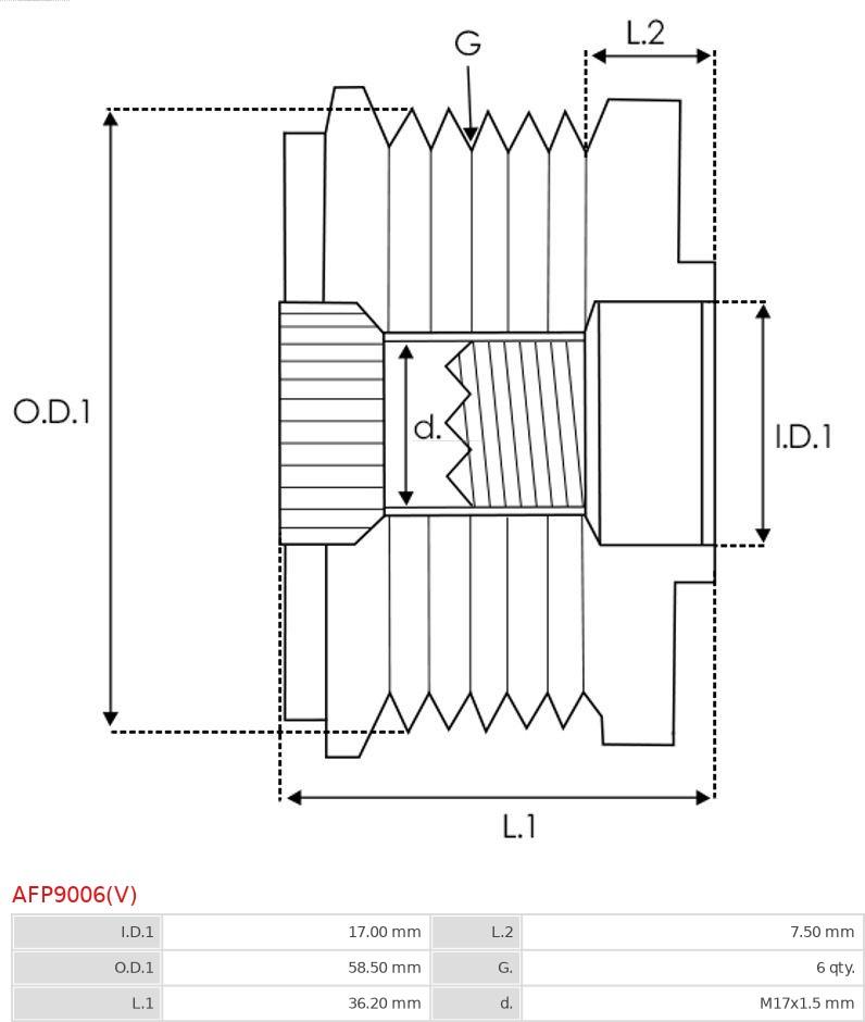 AS-PL AFP9006(V) - Шкив генератора, муфта autospares.lv