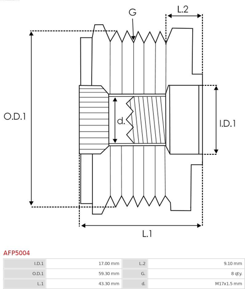 AS-PL AFP5004 - Шкив генератора, муфта autospares.lv