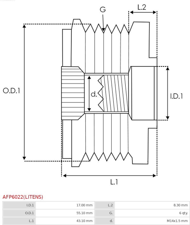 AS-PL AFP6022(LITENS) - Шкив генератора, муфта autospares.lv