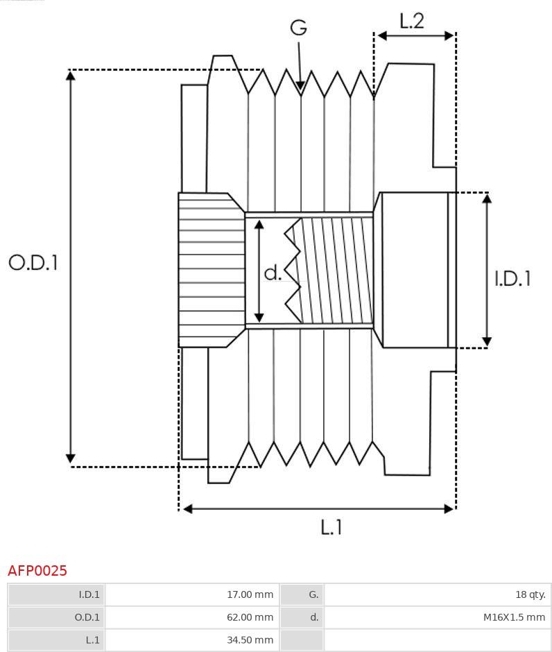 AS-PL AFP0025 - Шкив генератора, муфта autospares.lv