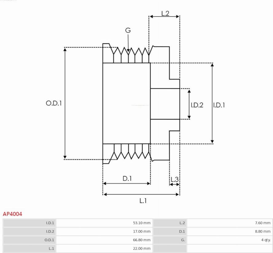 AS-PL AP4004 - Шкив генератора, муфта autospares.lv