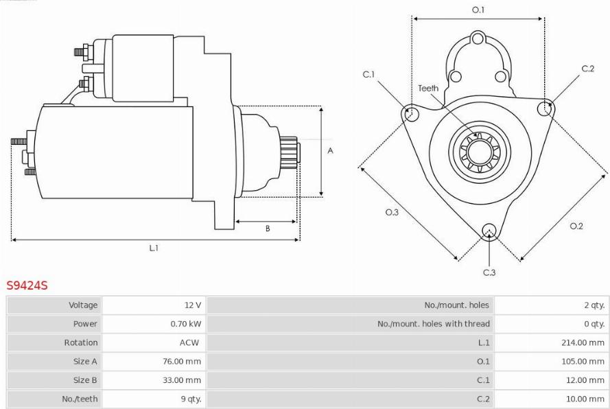 AS-PL S9424S - Стартер autospares.lv