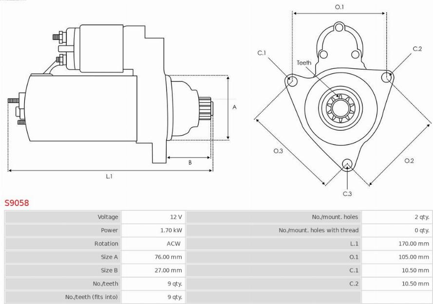 AS-PL S9058 - Стартер autospares.lv