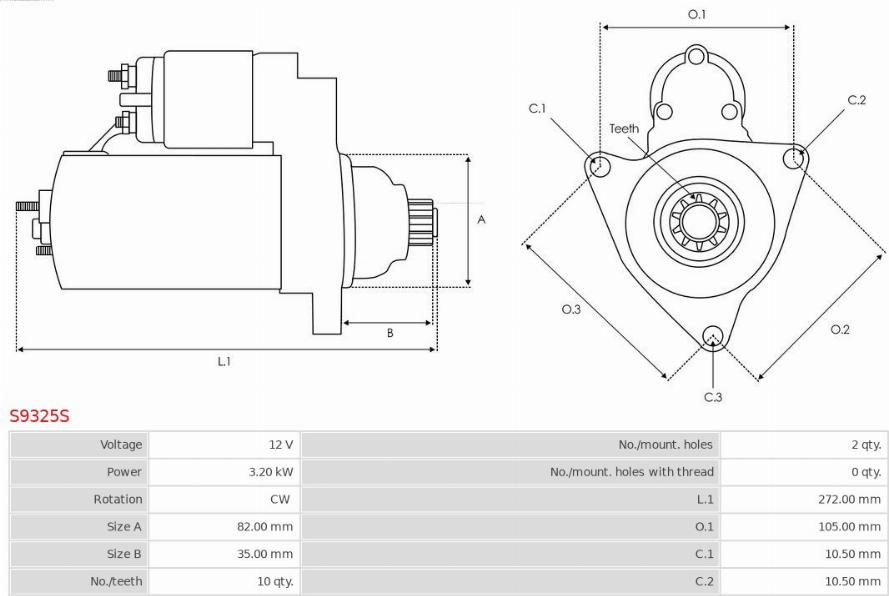 AS-PL S9325S - Стартер autospares.lv