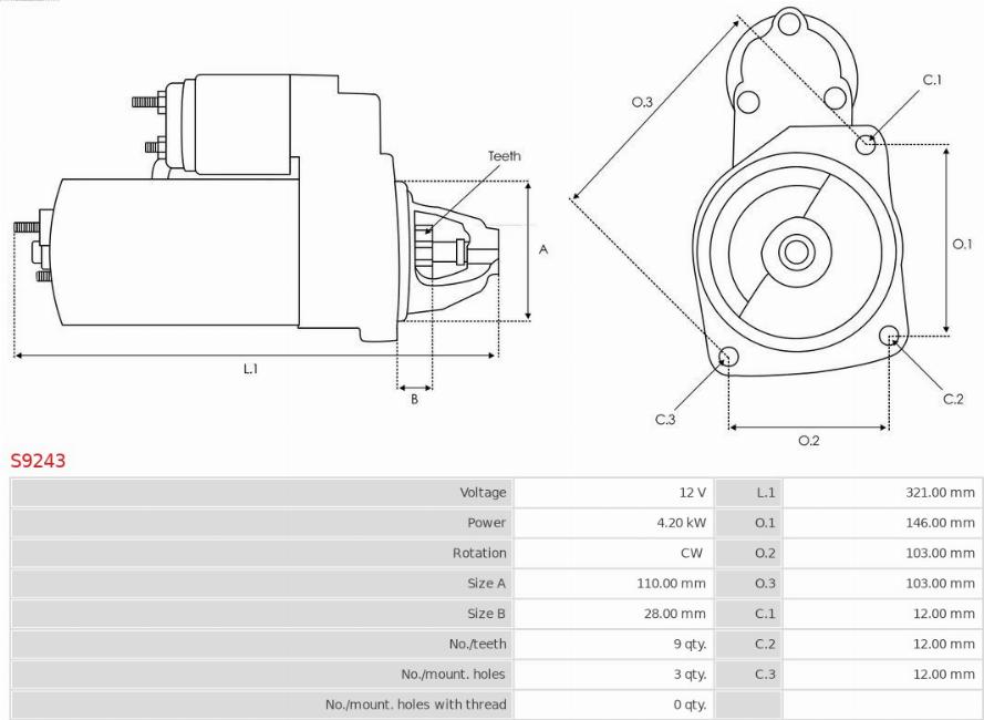 AS-PL S9243 - Стартер autospares.lv