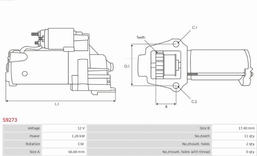 AS-PL S9273 - Стартер autospares.lv