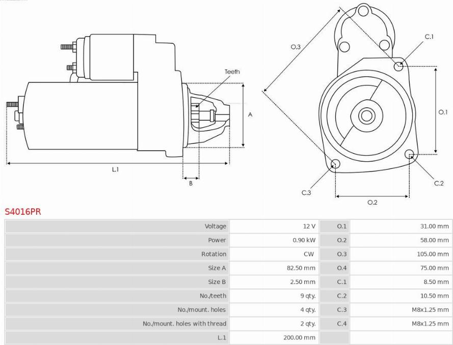 AS-PL S4016PR - Стартер autospares.lv