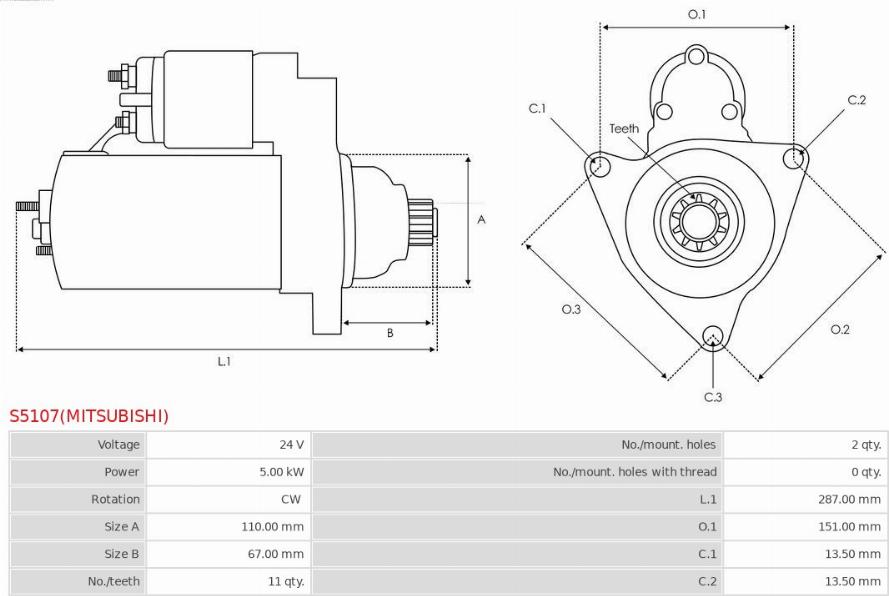 AS-PL S5107(MITSUBISHI) - Стартер autospares.lv