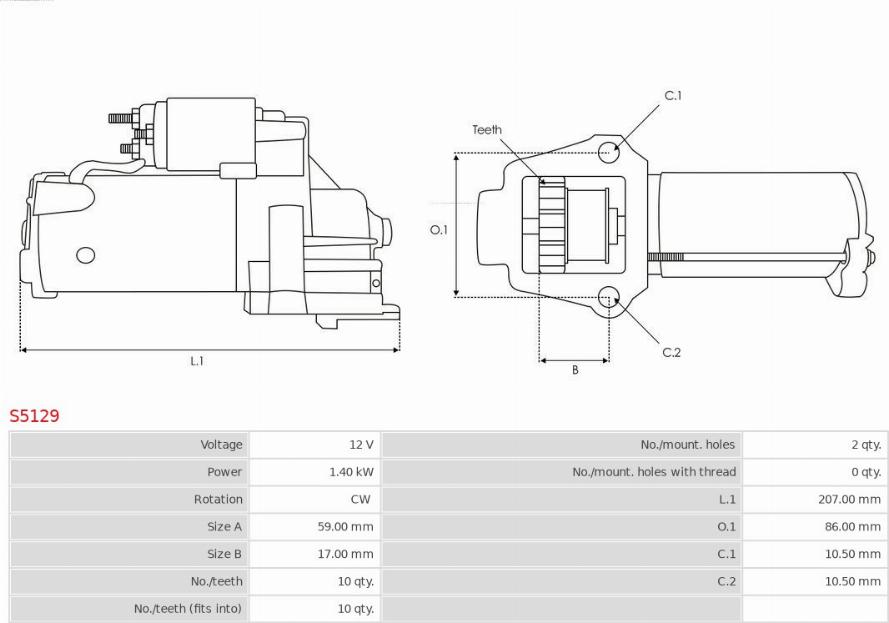 AS-PL S5129 - Стартер autospares.lv