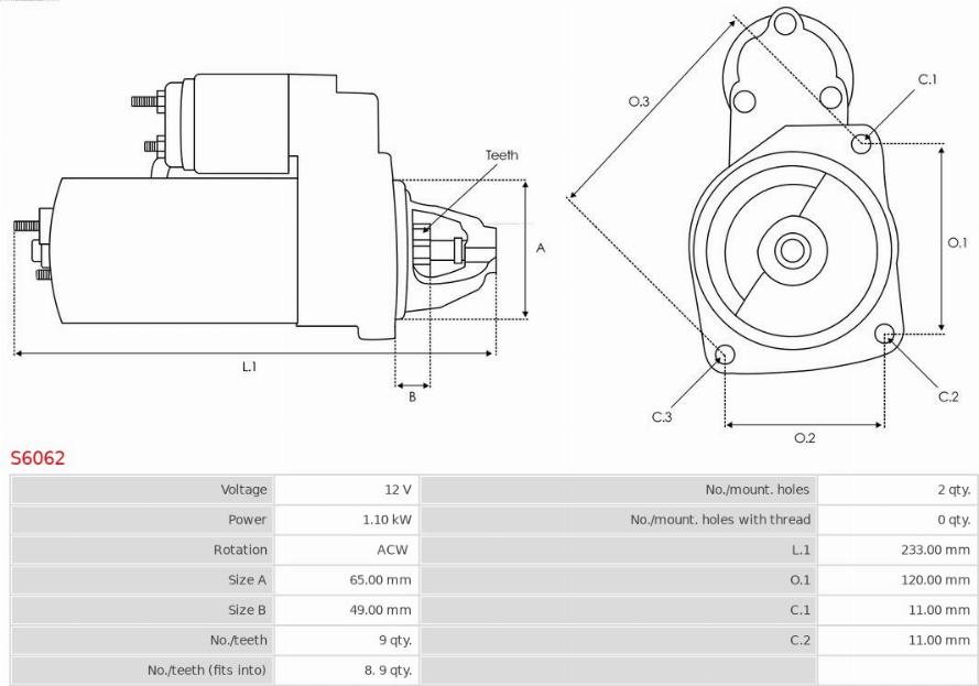 AS-PL S6062 - Стартер autospares.lv