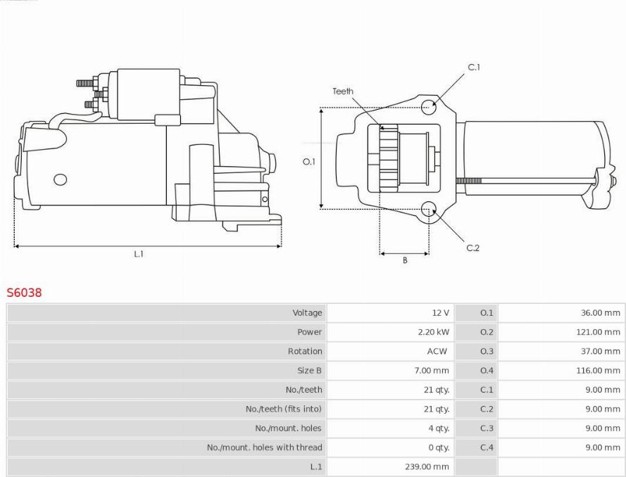 AS-PL S6038 - Стартер autospares.lv