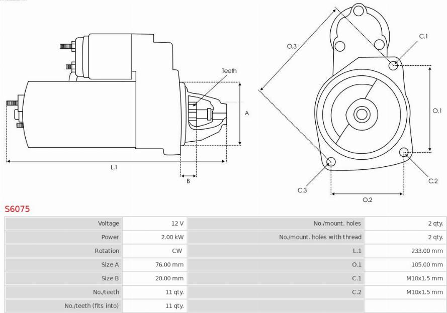 AS-PL S6075 - Стартер autospares.lv