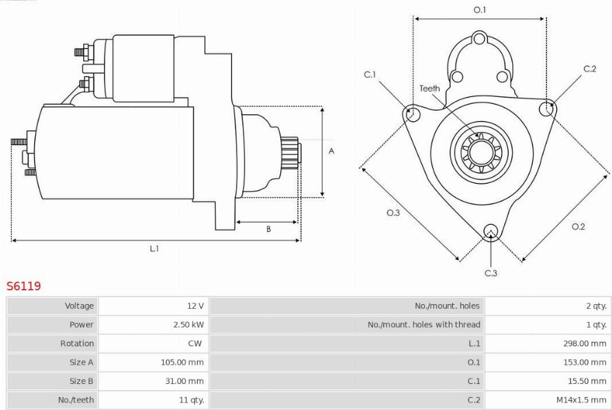 AS-PL S6119 - Стартер autospares.lv