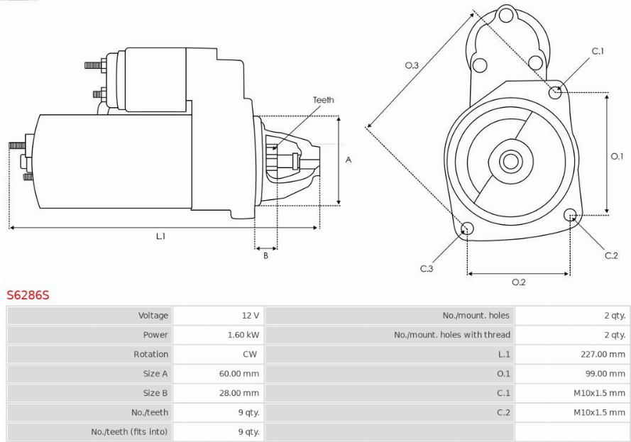 AS-PL S6286S - Стартер autospares.lv