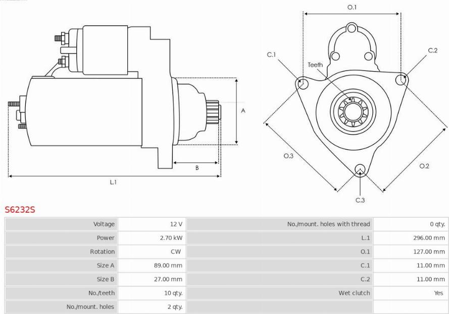 AS-PL S6232S - Стартер autospares.lv