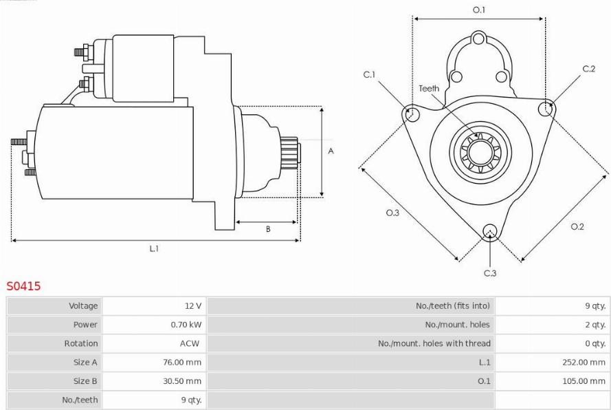 AS-PL S0415 - Стартер autospares.lv