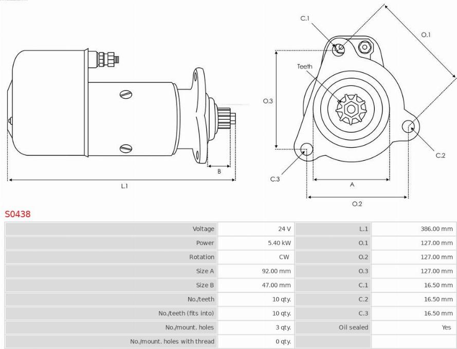 AS-PL S0438 - Стартер autospares.lv