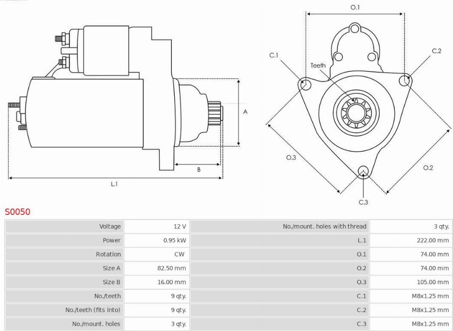 AS-PL S0050 - Стартер autospares.lv