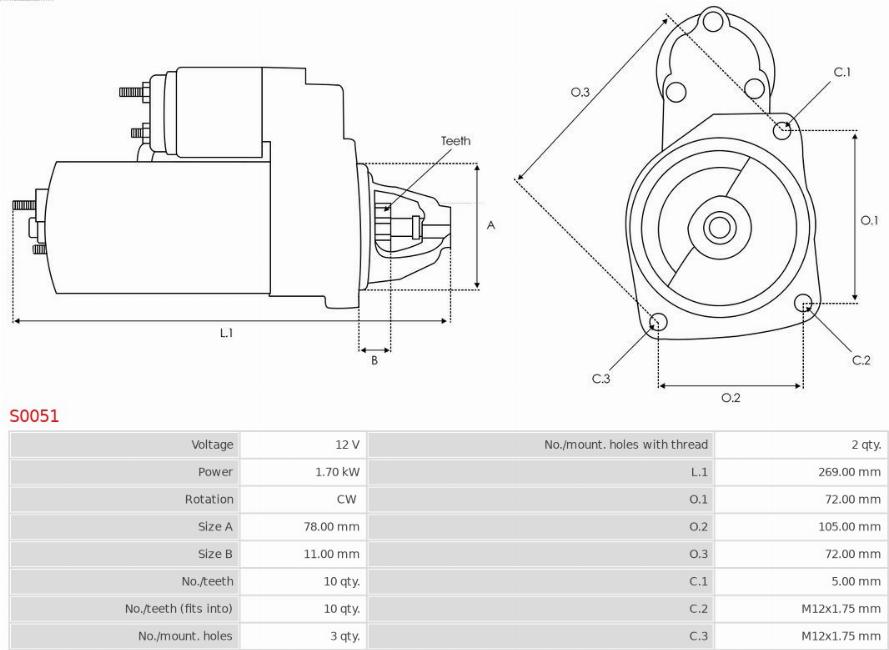 AS-PL S0051 - Стартер autospares.lv