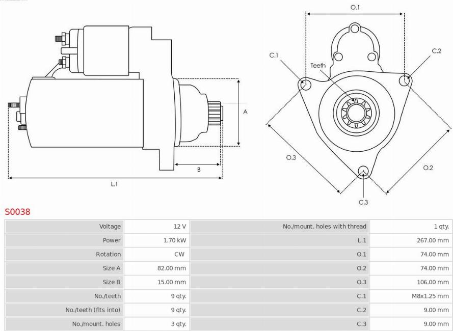 AS-PL S0038 - Стартер autospares.lv