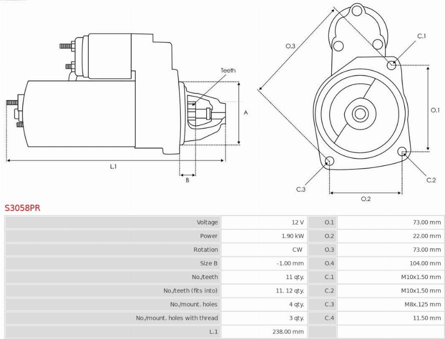 AS-PL S3058PR - Стартер autospares.lv