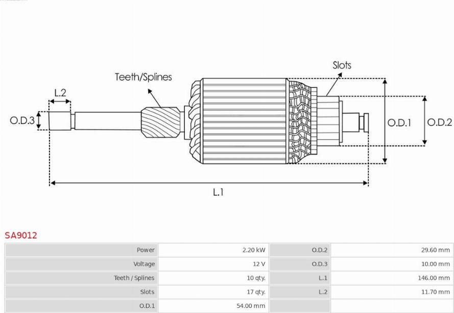 AS-PL SA9012 - Якорь, стартер autospares.lv